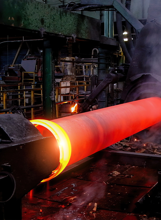 A hot metal pipe being produced at Terranova Steel